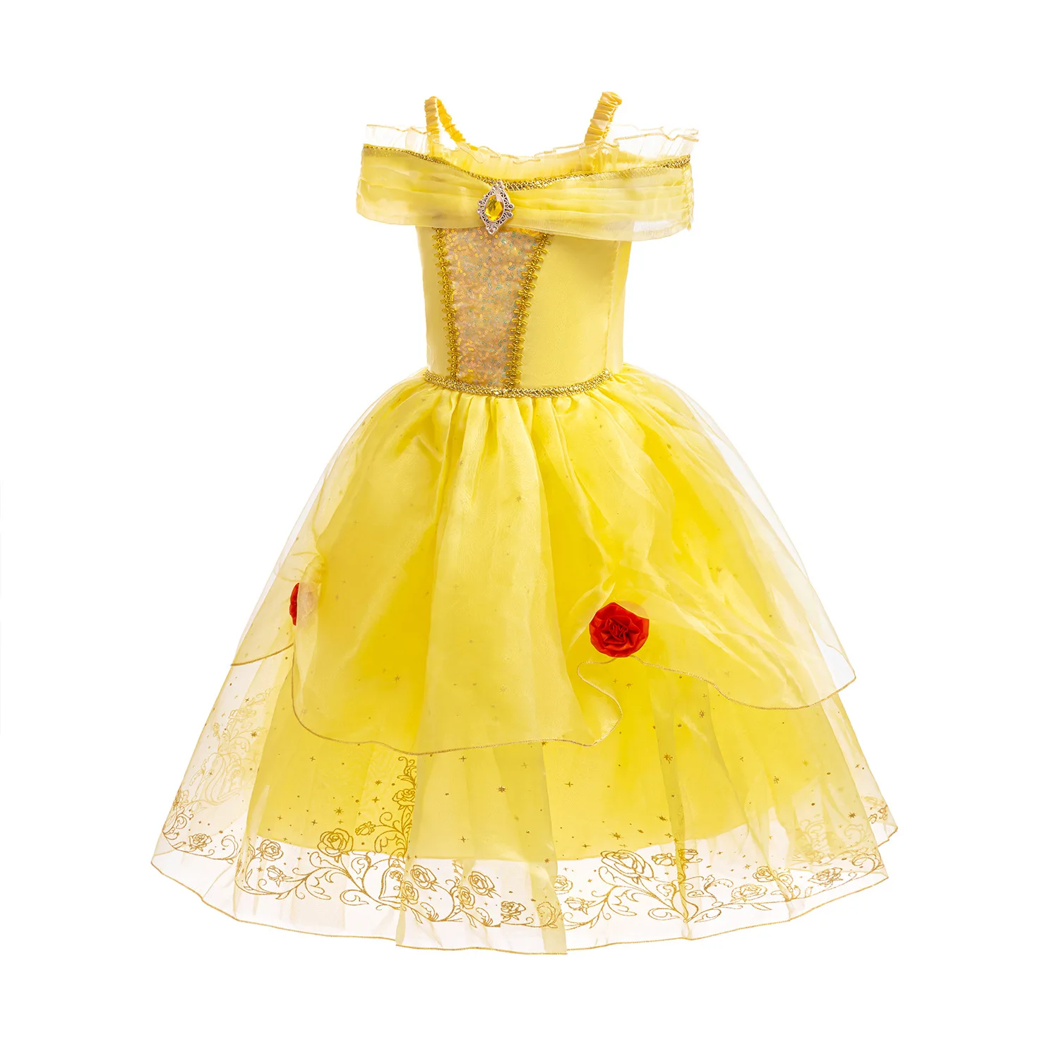 Princess Belle Puffy Dress Disney Beauty and The Beast Costume Girl Summer Dress Kids Elegant Vestidos Carnival Princess Outfits