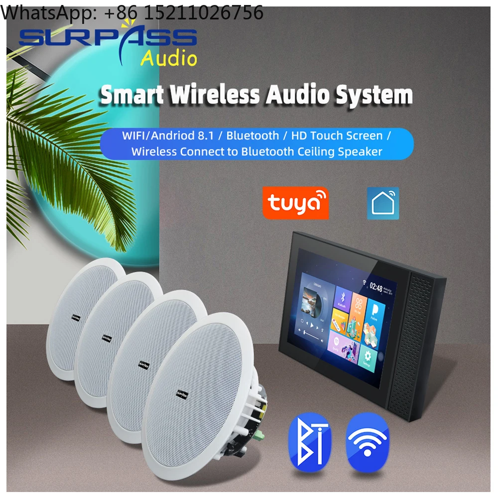 Smart Home Audio System Tuya WiFi Touch Screen Android 8.1 Music Wall Amplifier Blue-tooth Active Stereo Ceiling Speaker Set