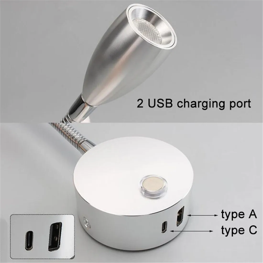 DC12V 24V RV Dimmable Reading Lamp with Type C USB Charger,Touch Switch 2 USB Charging Ports LED Light for Boat Camper Van Trail