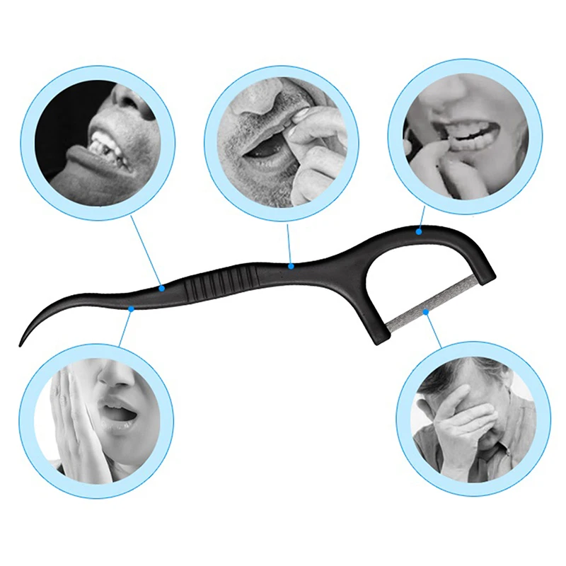 Flat Dental Floss 50pcs Bamboo Charcoal Interdental Brush Dental Toothpick Teeth Cleaning Organic Dental Teeth Floss Black`~