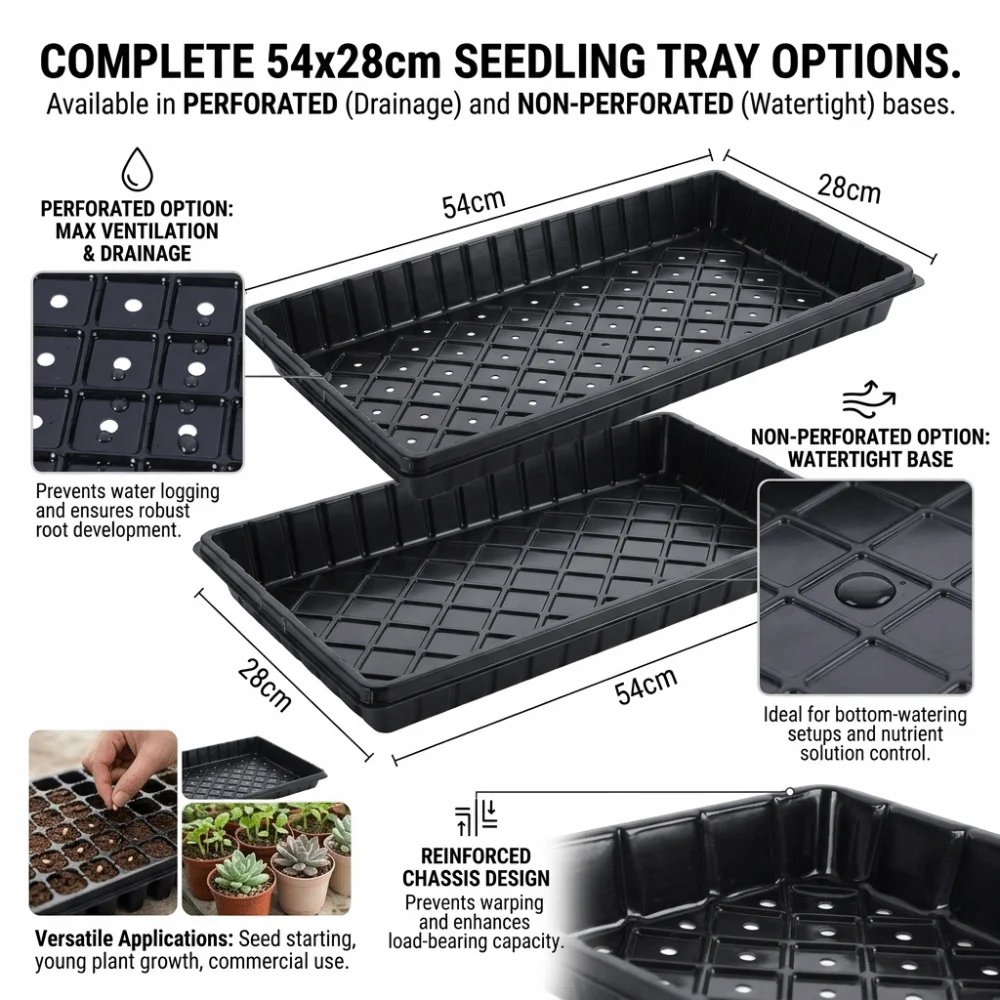 2pcs 54*28cm Seeding Nursery Tray Flower Plant Succulent Growing Plate Seed Starting with Holes Hydroponic Vegetable Tray