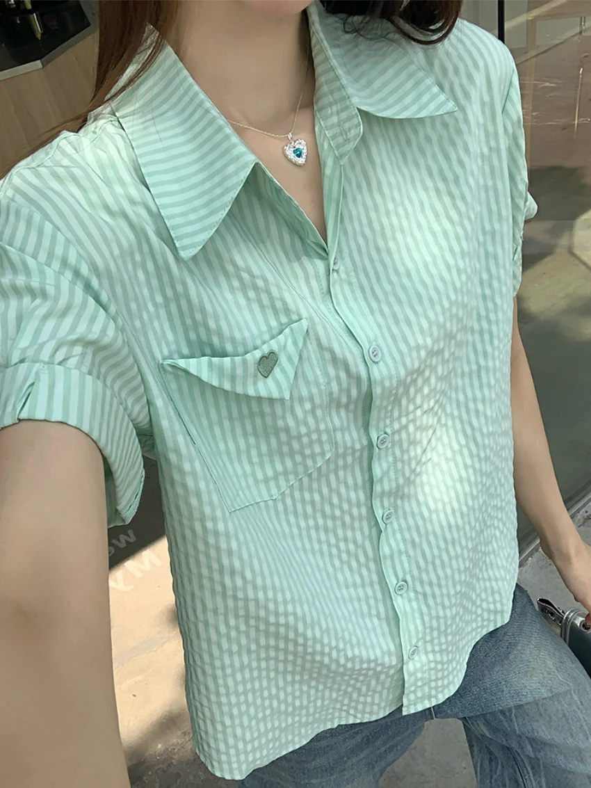 Alien Kitty Stripes 여성 루즈 셔츠 세련된 여름 2025 짧은 소매 모든 경기 패션 부드러운 작업복 데일리 캐주얼 New