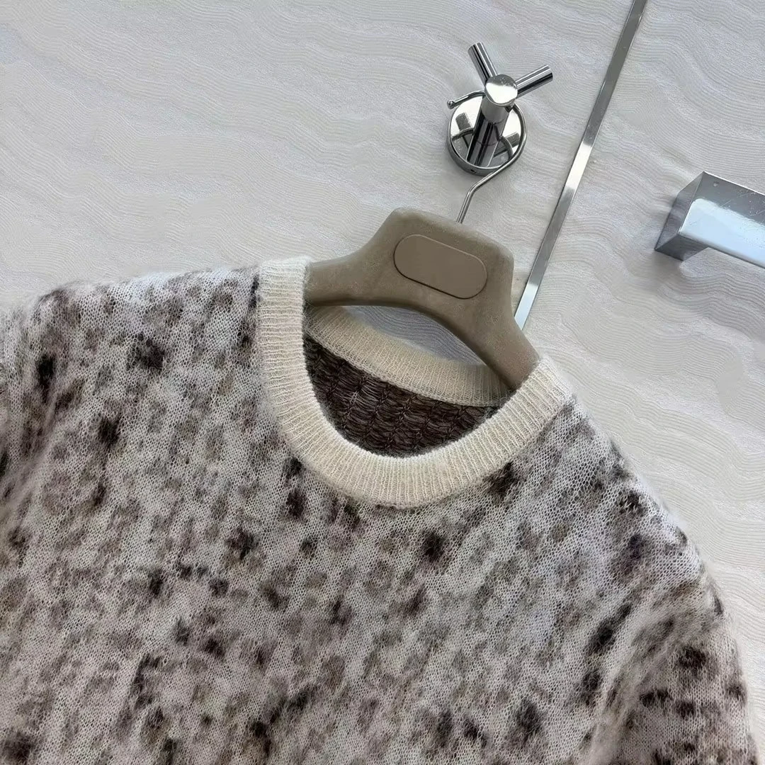 Top Quality Wool Mohair Knitted Tops Women Vintage Leopard Pattern O-neck Short Sleeve Casual Loose Designer T-shirt Knitwear