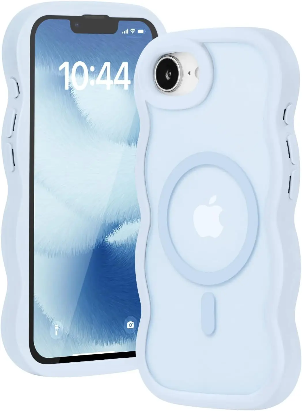 

Magnetic Wavy Frame Case for iPhone 16e, Translucent Matte Hard Back with Silicone Bumper, Light Blue