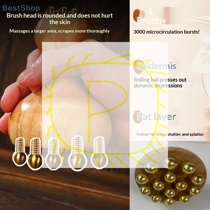 

Multipurpose Durable SPA Gua Sha Tool Brass Head Massage Gua Sha Comb Long Wooden Handle Sturdy Meridian Point Massager Brush