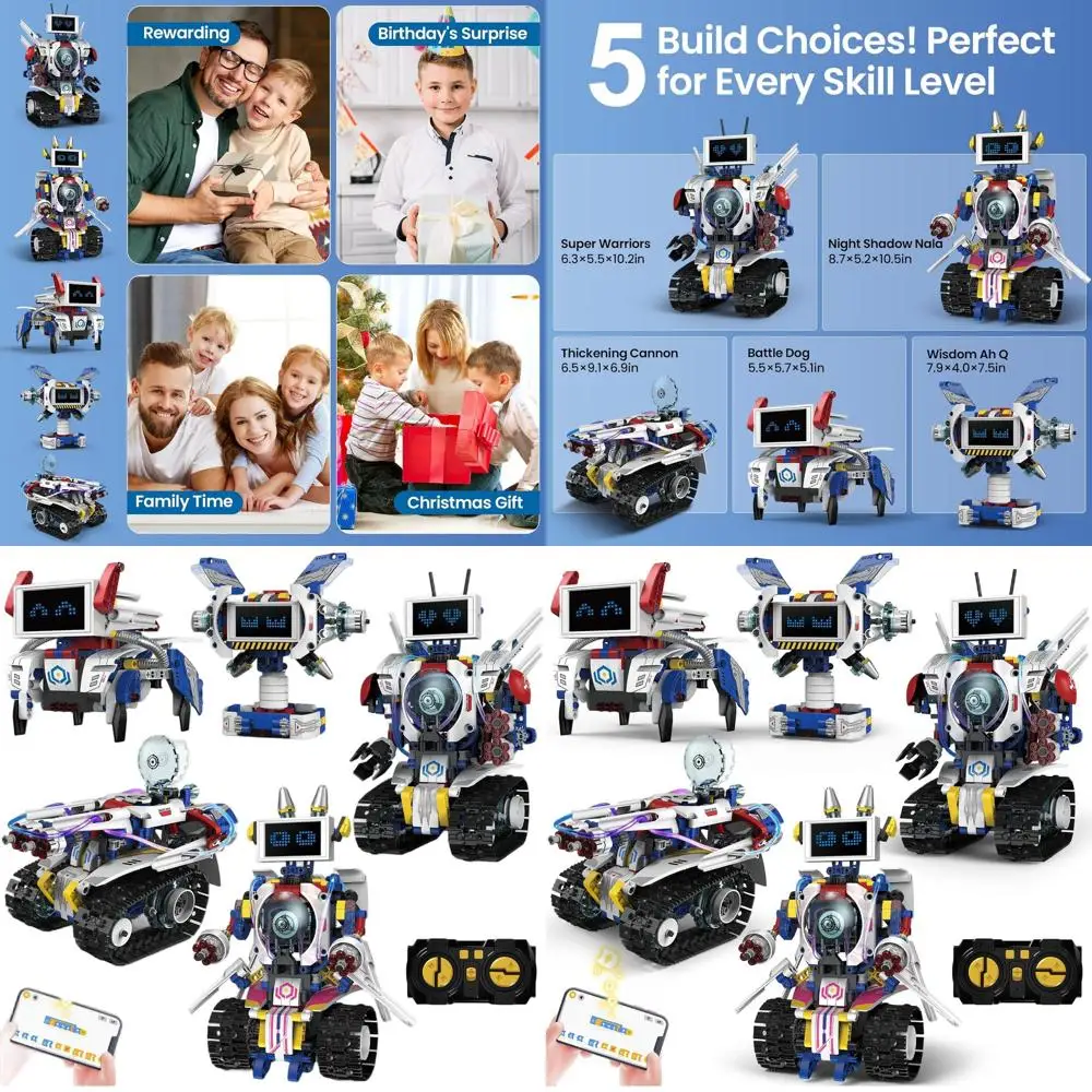 Kit robot STEM pour enfants de 6 à 16 ans : codage à distance et contrôlé par application, jouet de blocs de construction éducatifs rechargeable (603 pièces)