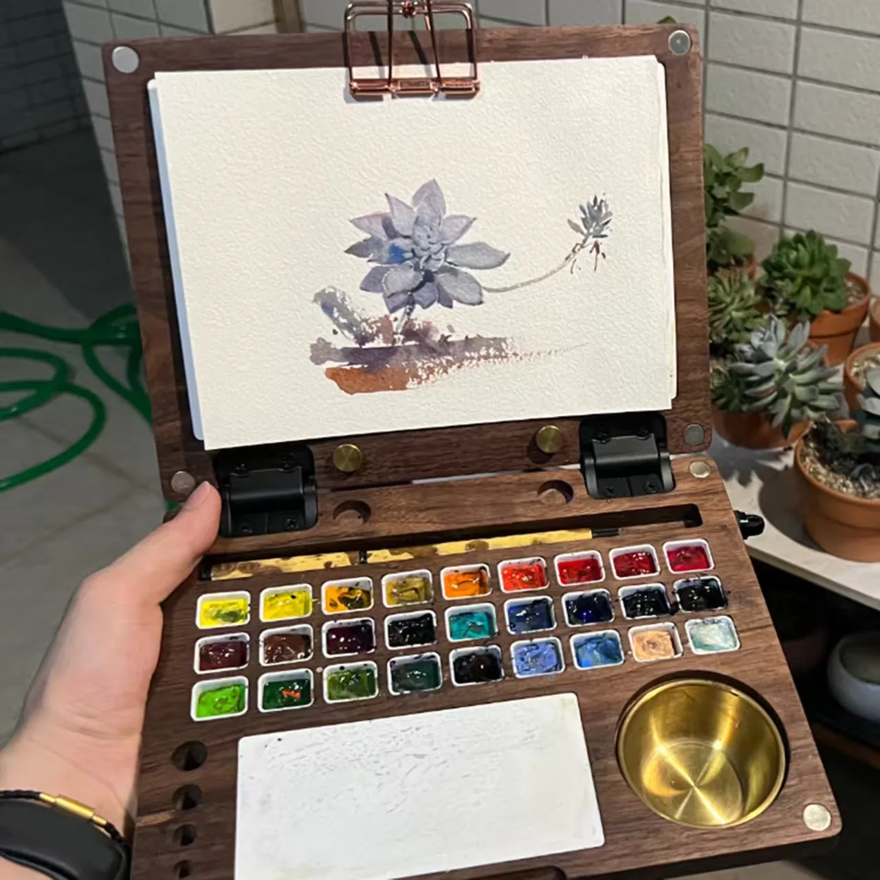 tavolozza-di-colori-portatile-in-legno-con-cinturino-per-schizzi-all'aperto-pittura-a-olio-scatola-di-pigmenti-per-acquerello-pieghevole-per-artisti