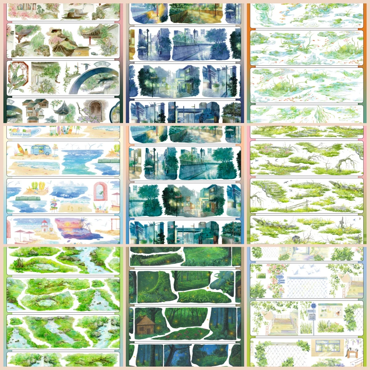 

Rainy Night City Washi Pet Tape Летний пейзаж Помидоры