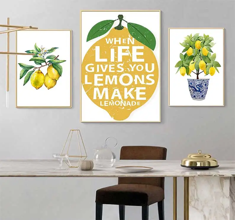 الليمون طباعة الصينية زارع بونساي قماش اللوحة زن ديكور الفن الشرقي الأزرق الأبيض الصفصاف نمط الليمون المشارك ديكور المطبخ #3