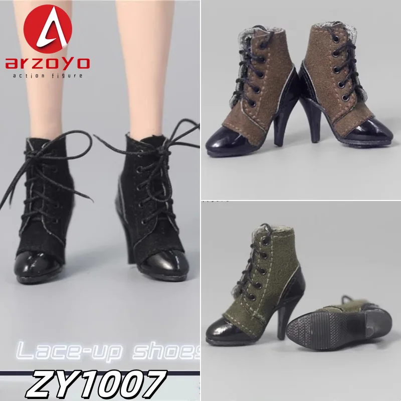 

ZYTOYS ZY1007 1/6 Женские сапоги на высоком каблуке с ремешком на шнуровке, полые коричневые/черные/зеленые туфли, модель подходит для экшн-фигурки 12 дюймов, в наличии