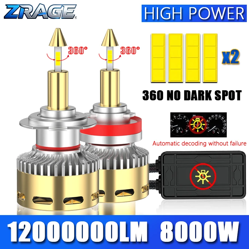 

8000W H7 LED Headlight Bulbs Canbus H1 H4 H11 H8 H9 9005 9006 HB3 HB4 High Power 360° Car LED Turbo Lamp For Car Projector Lense