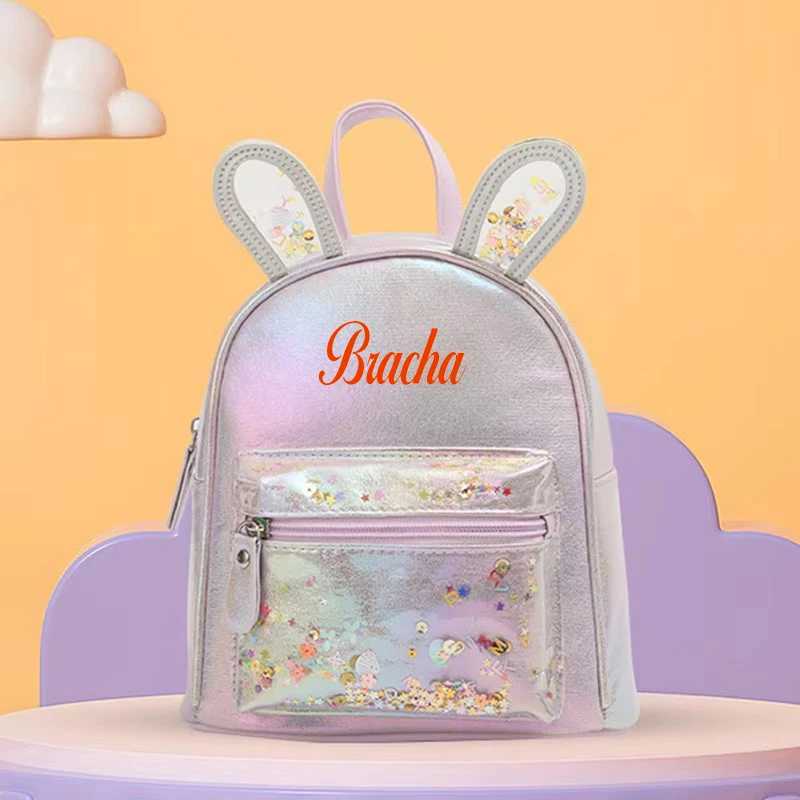 Personalized Name Big Tail Cat Cartoon Rabbit Ears Backpack Fashion Leisure Cute Princess Girls' Bag Vital Girls' School Bag