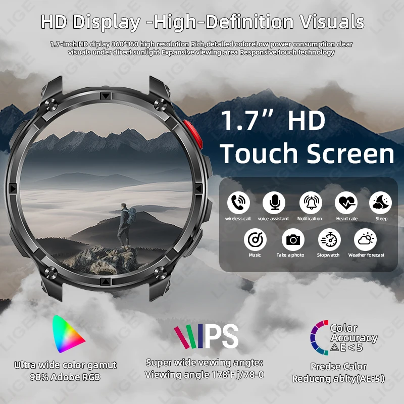 LIGE جديد الرياضة في الهواء الطلق المقتفي ساعة ذكية الرجال 1100mAh بطارية كبيرة وقت الانتظار الطويل بلوتوث دعوة IP68 مقاوم للماء Smartwatch