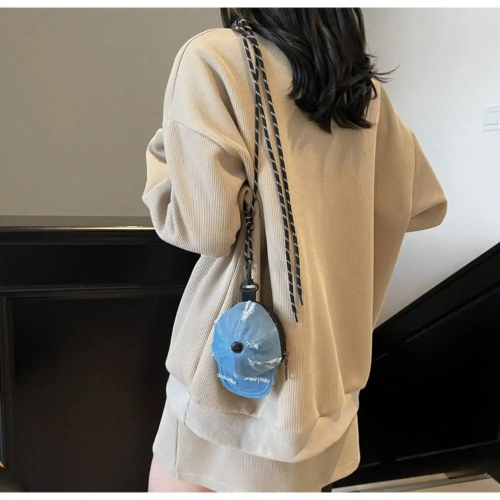 

Denim Baseball Cap Crossbody Bag Earphone Storage Bag Portable Mini Hat Wallet Harajuku Casual Canvas Coin Purse Unisex