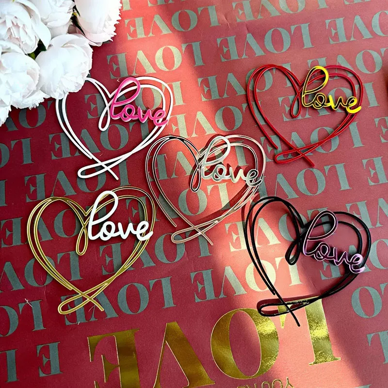 New Love Wedding Acrylic Cake Topper Heart Happy Valentine's Day Cupcake Topper for Wedding Party Supplies Cake Decorations