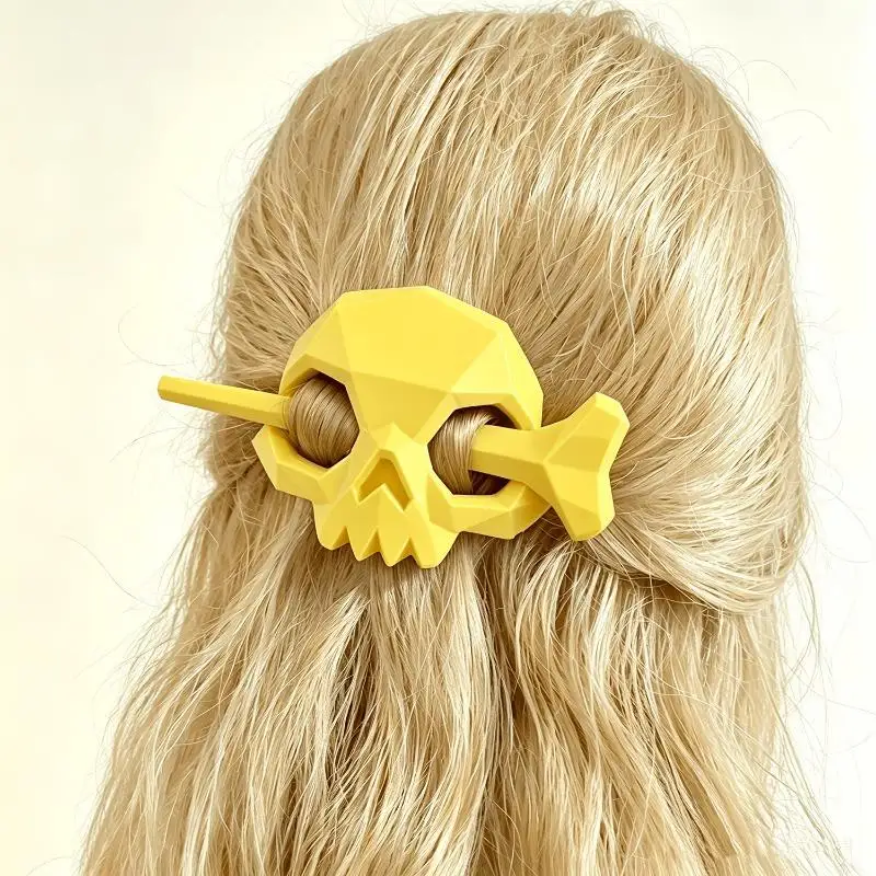 3D-gedruckte Halloween-Punk-Stil Totenkopf-Haarspangen für Frauen, Hohle Geister-Totenkopf-Haarklammer, Langlebige Skelett-Haarnadel für Halloween-Party – Detail 6