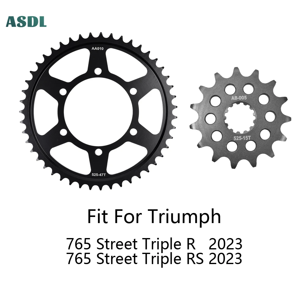 525 47T 16T 15T Motorcycle Front and Rear Sprocket for Triumph 675 Daytona 2006-2017 675 Street Triple 2008-2016 765 Street 2023 2