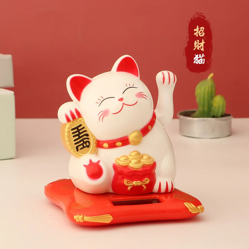 Lucky Cat Ornament Solar Wave Hand Lucky Cat Home Office Car Desktop Decorations Christmas Birthday New Year Gifts