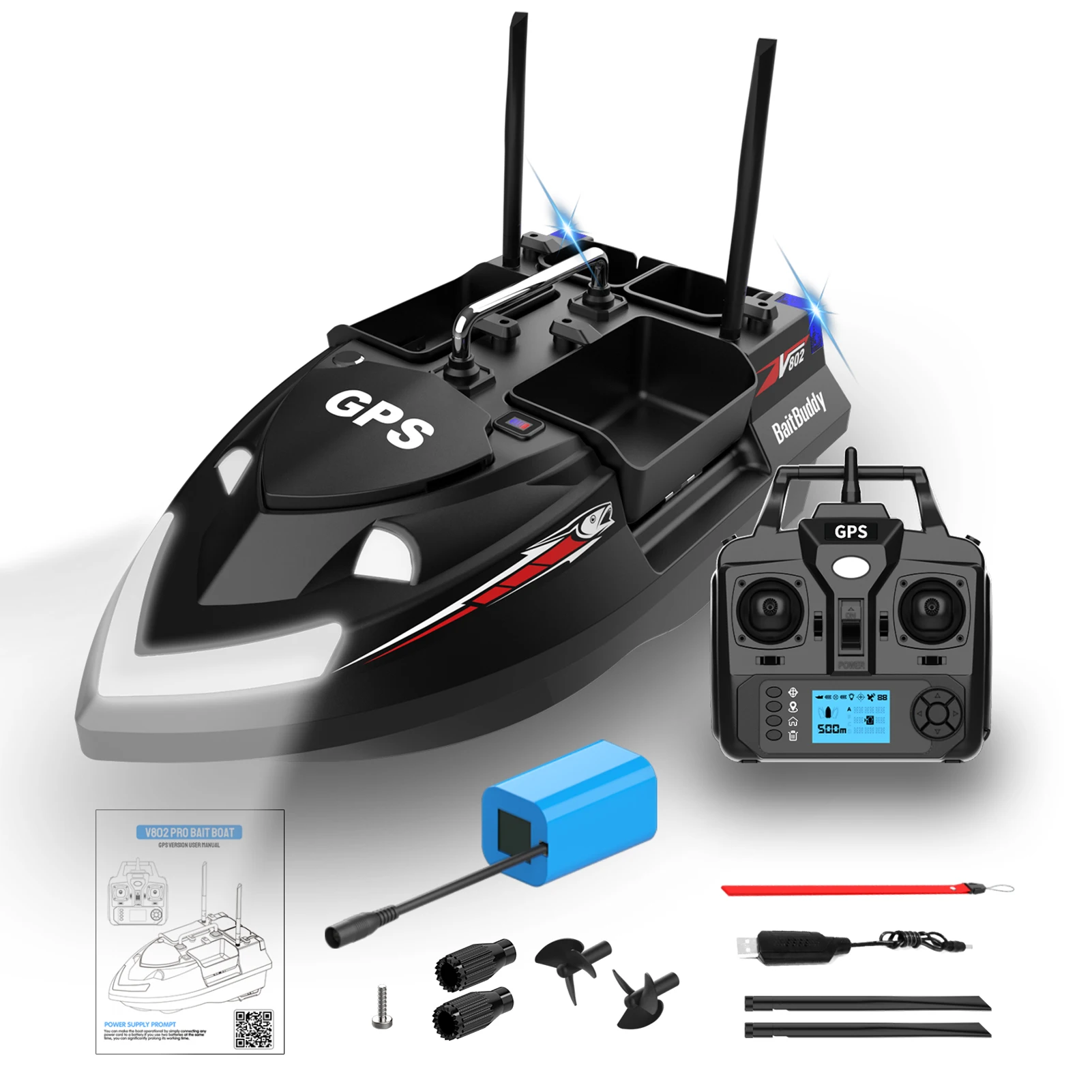 3KG Loading 500M Remote Control Fishing Bait Boat 160 GPS Pilot Points 4 Bait Tanks GPS Fish Bait Boat