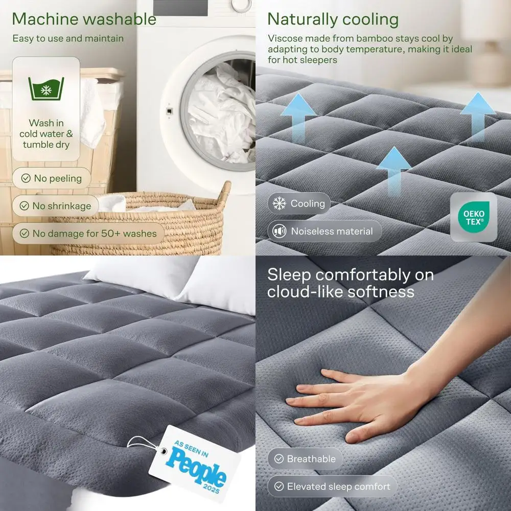 

Bamboo Viscose King Size Mattress Topper - Pillow Top for Back Pain Relief and Cooling Comfort
