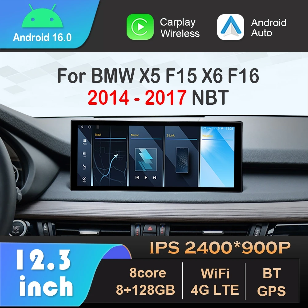 Android 16 for BMW X5 F15 X6 F16 2014 - 2017 NBT System Car Radio Video Multimedia Player Carplay DSP Stereo QLED Screen Wifi