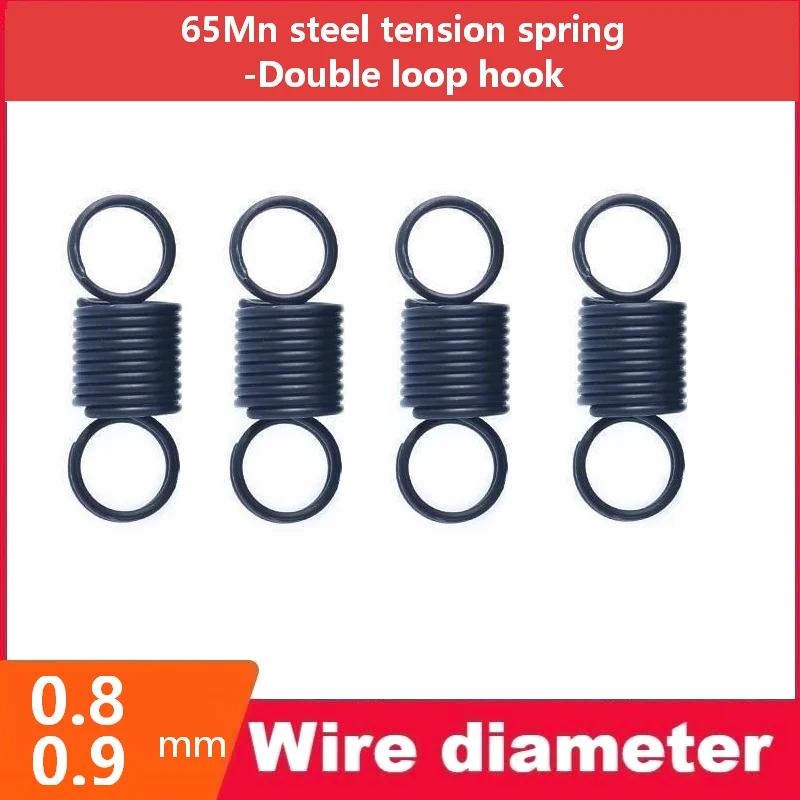 

65Mn steel stretch spring Double loop hook,Wire Dia0.8/0.9mm,OuterDia8-10mm,Length30-300mm Surface blackening treatment
