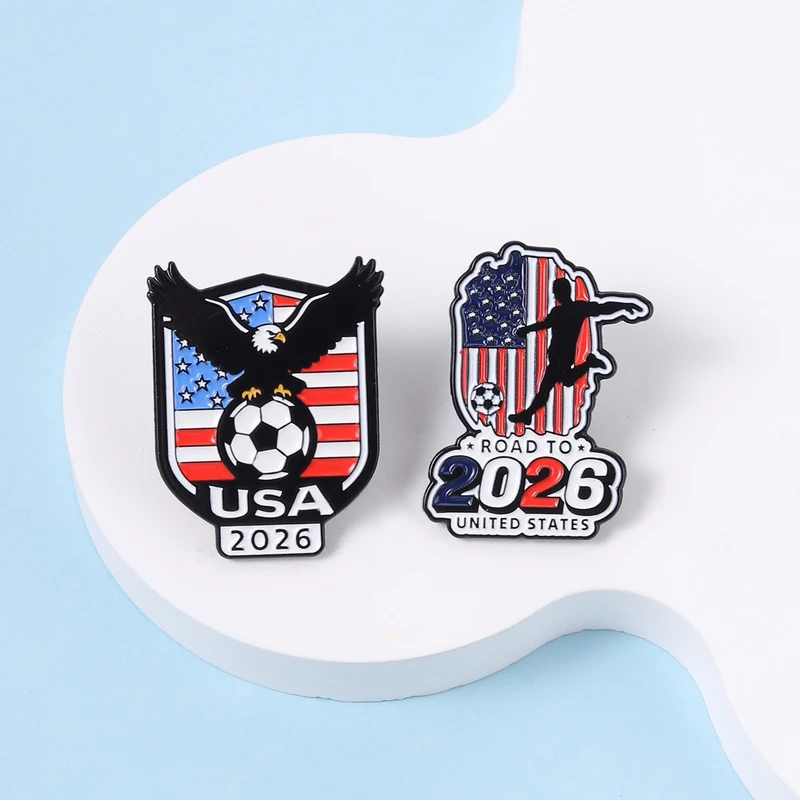 Road to 2026 United States Soccer Enamel Pin American Flag Eagle Soccer & Player Metal Brooch Fashion Sporty Badge Jewelry Gifts