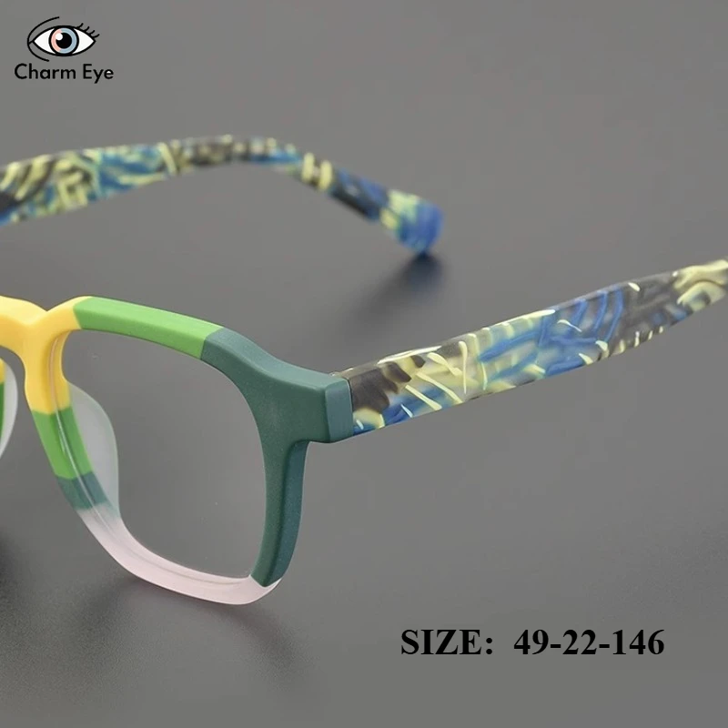 

Matte Handmade Retro Color Blocking Eyeglass Frames Women Thick Acetate Square Men Myopia Anti Blue Light Color Changing Glasses