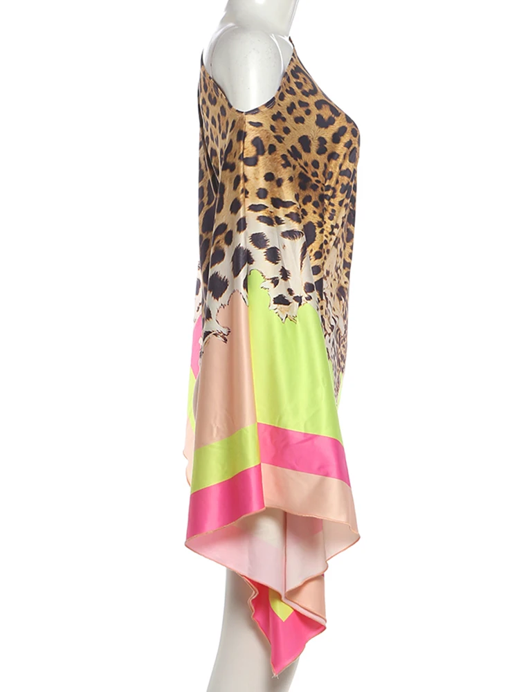 Weird Puss Kleid mit buntem Print, sexy, für Damen, mit asymmetrischem Kragen, Puffärmeln, wildem Coquette-Look, für Mitternachtspartys und Clubs, figurbetont – Detail 4