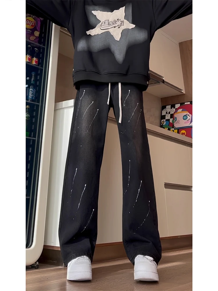 

Мужские джинсы Bla Splaed Paint, прямые, свободные, оверсайз, модные, с широкими штанинами, молодежные, повседневные, для осени и зимы