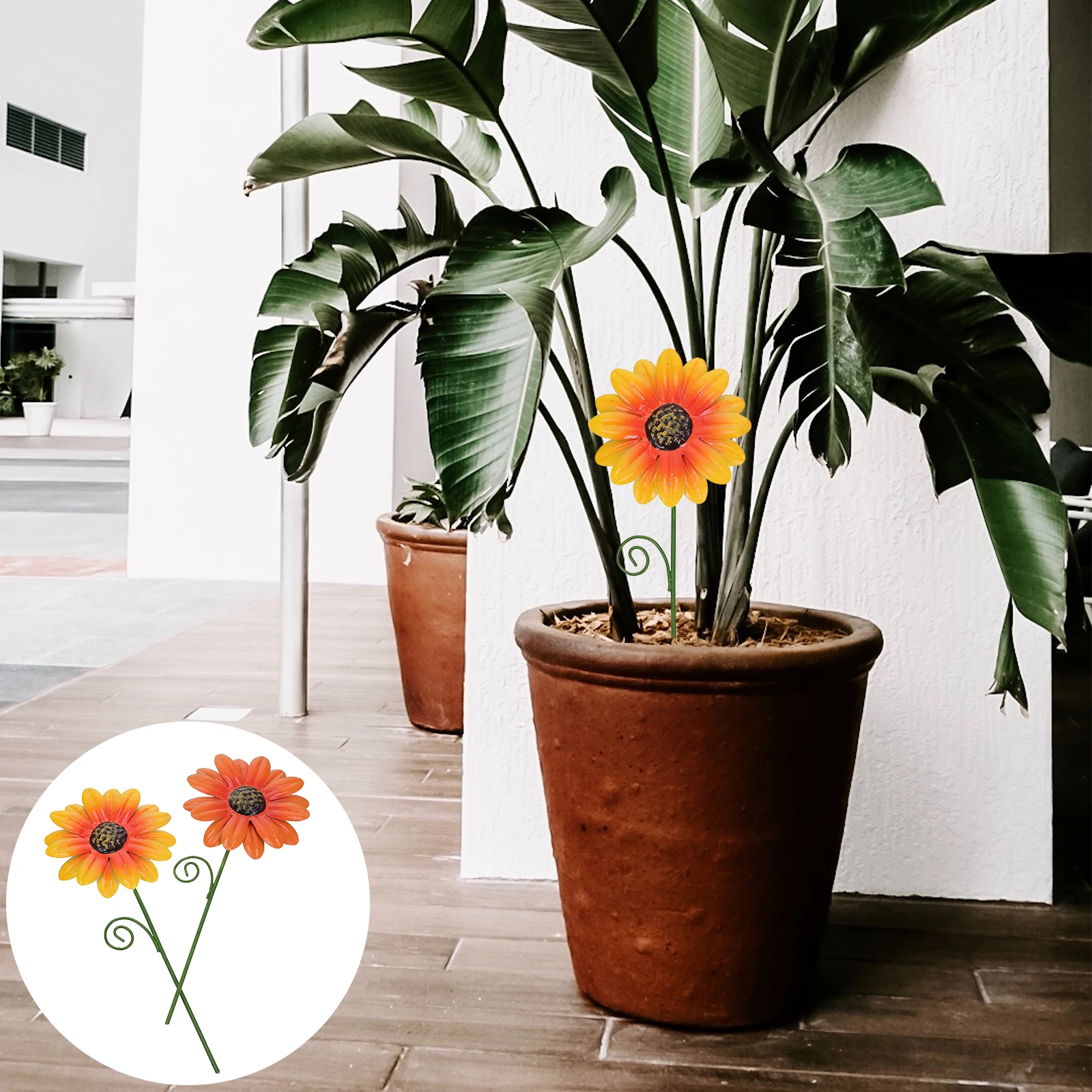 

2 Pcs Flower Pot Plug-in Plant Stick Decoration Stakes Wood Pile Iron Outdoor Lawn Pathway Patio Ornaments Decorative Garden