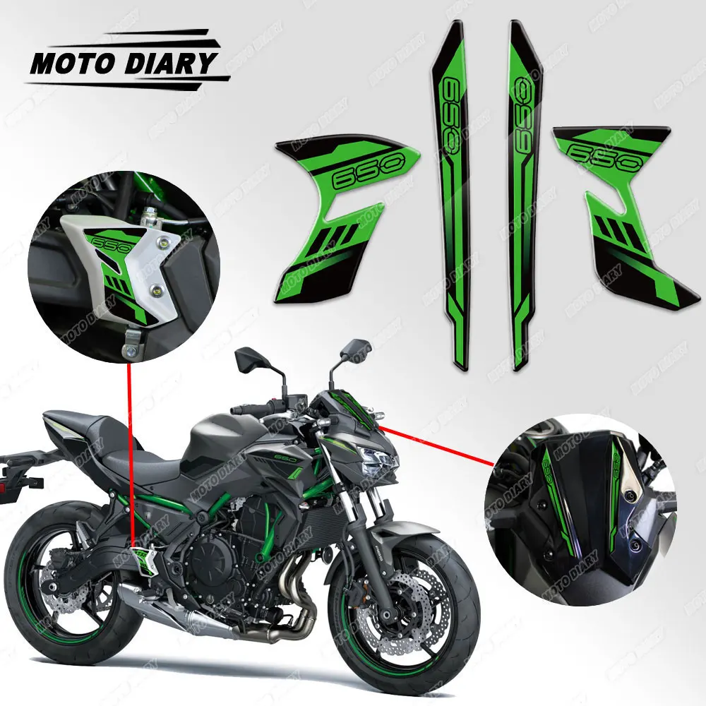 For Z650 Z 650 2017-2024 2023 Motorcycle Stickers 3D Front Windshield Footpeg Protection Decals Waterproof