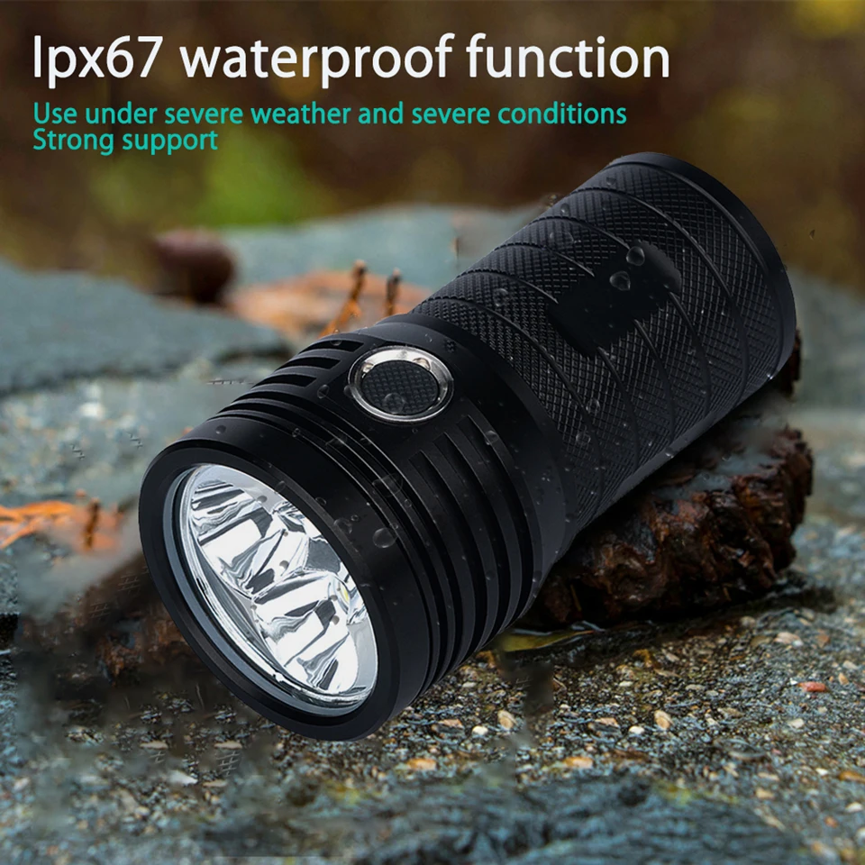 Super Bright 3*XHP90 LED Flashlight High Lumen Rechargeable Tactical Torch Safety Lock Hand Lantern for Camping Hiking Fishing