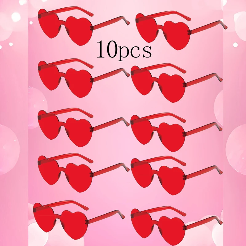 10PC Herz Sonnenbrille Liebe Sonnenbrille Gelee Farbe Rahmenlose herzförmige einteilige Brille Schillernde Farbbrille – Detail 1