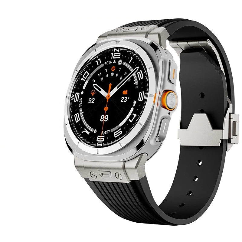 Metal Connector Stainless Steel Buckle Hublot Style Silicone Strap for Samsung Watch iwatch 7 Generation Ultra Replacement Band