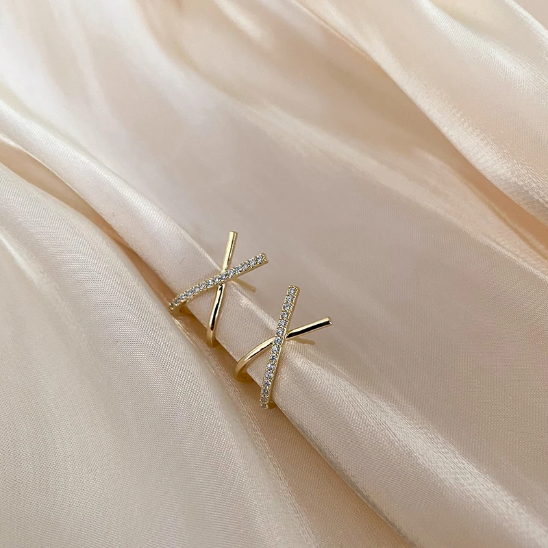 Anziw Trendy Moissanite Cross X Stud Earrings S925 Silver for Women Piercing Ear Earring Fashion Fine Jewelry Gift Valentine\'s