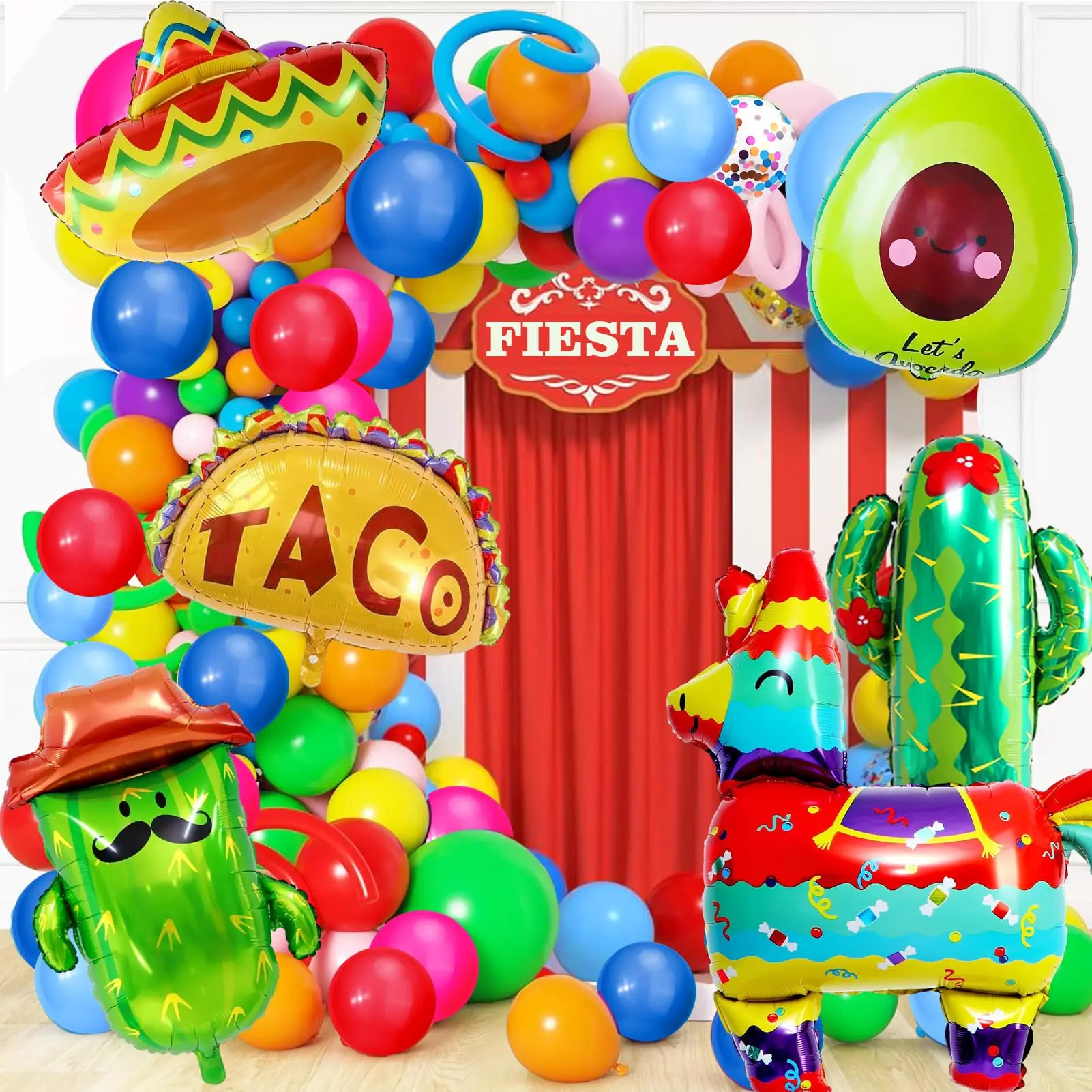 Decoración De Fiesta Mexicana, Kit De arco De guirnalda, Cactus enorme, aguacate, Taco, azul, rojo, verde, globos, suministro De Cinco De Mayo, cumpleaños