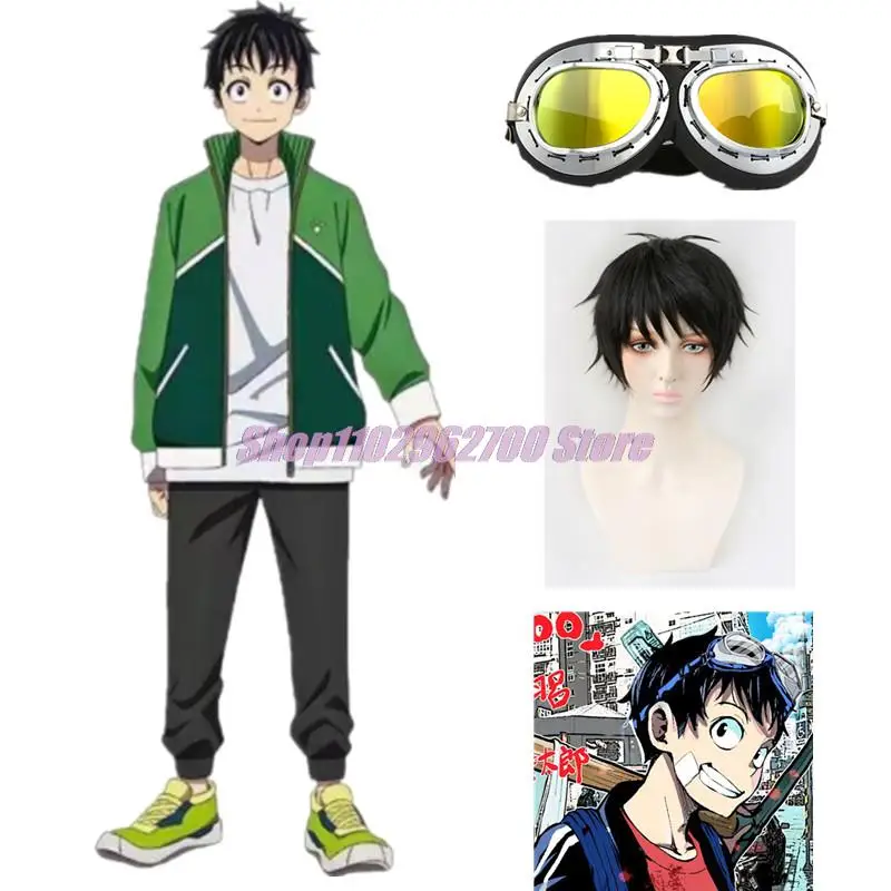 Zom 100 Bucket List of The Dead Akira Tendou Cosplay-Kostüm, Perücke, Brille, Mantel, Jacke, Hose, Schutzbrille, Hemd, Akira, schwarze kurze Perücke