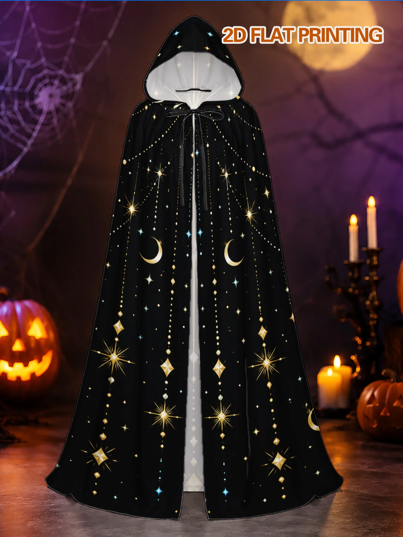 1pc, Halloween Witch And Christmas Fantasy Cape with Celestial Starry Night Elements, Unisex Polyester Hooded Robe for Adults