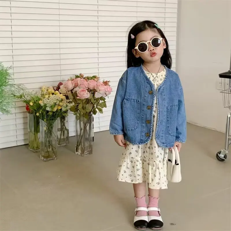 Fashion Cartoon Lovely Baby Girls Denim Jackets Spring Solid Coat Autumn Children Outerwear Kids Outfits 2024 New