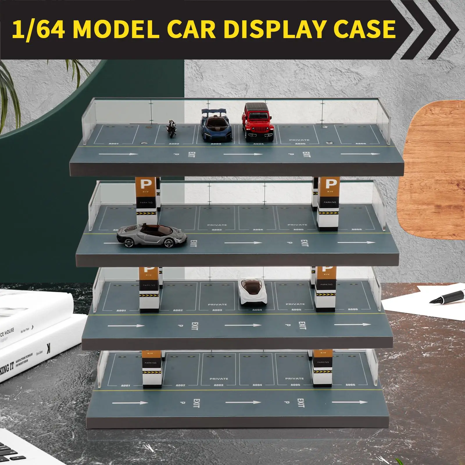 

1/64 Scale 4 Tiers Scenery Diecast Mini Vehicle Model Car Display Case Diorama Parking Lot Simulation Garage for Sports Car Gif