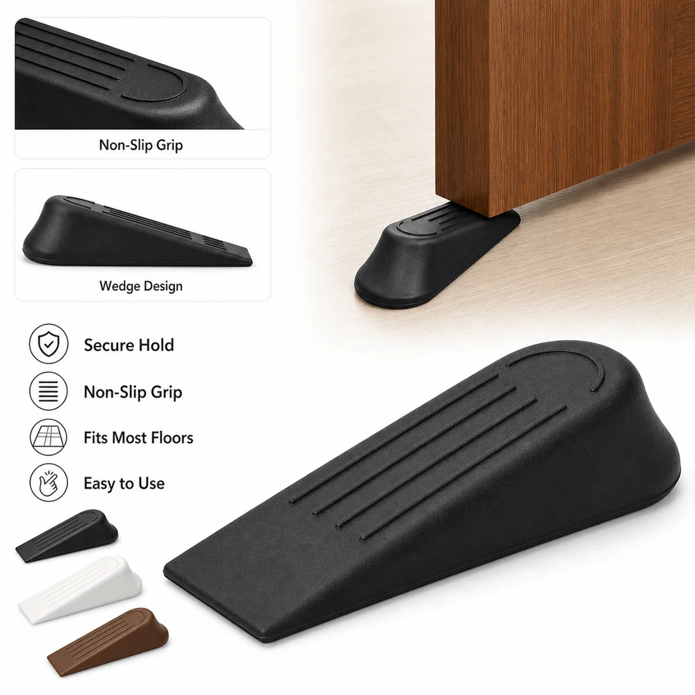 Durable Plastic Door Stop Wedges Wedge Shape Compact Size Door Stoppers Buffers Non-Slip Base Door Blocks Floor Protection
