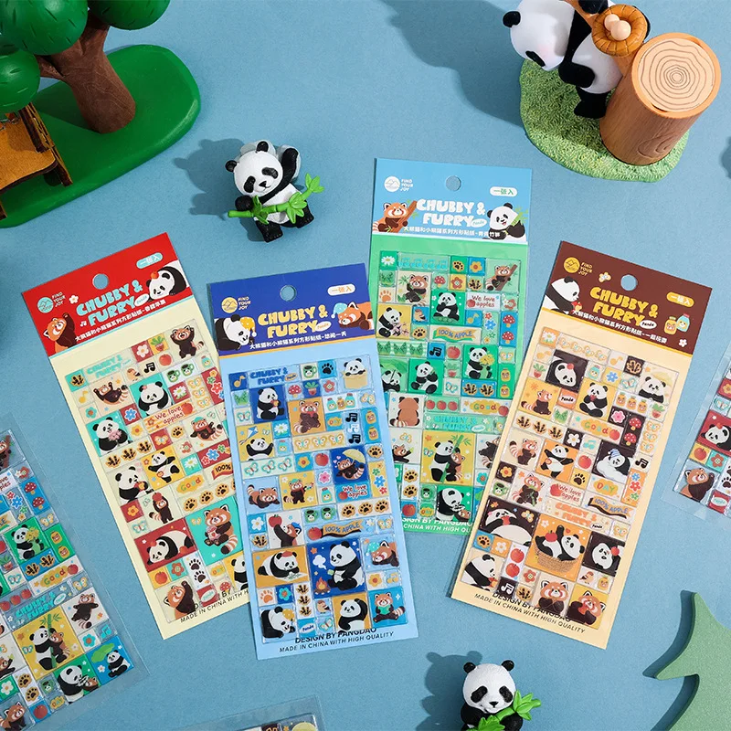 1 Stück Panda-Serie Quadratische Aufkleber Niedliche Cartoon-Tier-Hologramm-Aufkleber für Scrapbooking, Tagebuch, Planer, DIY-Collage