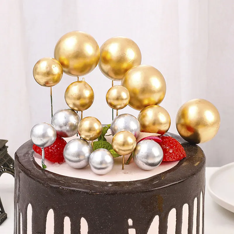 20Pcs Cake Topper Ball Set 2cm-4cm Spheres DIY Christmas Birthday Cake Decorations 2024 for Party Celebrate Wedding Gold Balls