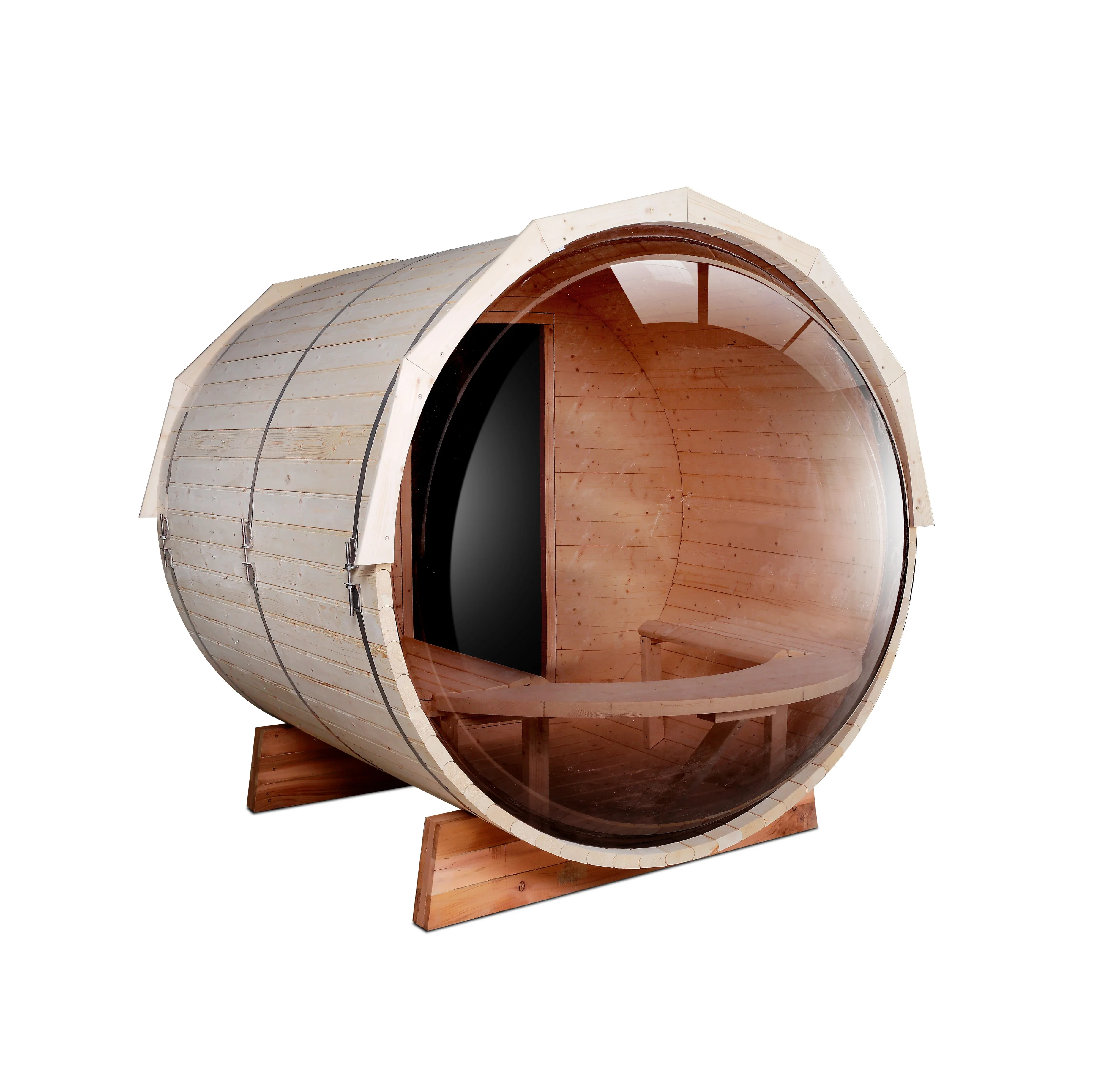 Bathroom Bathtub,Panoramic Style Barrel Sauna With Acrylic Window In Pine Or Cedar For 2-8 Persons