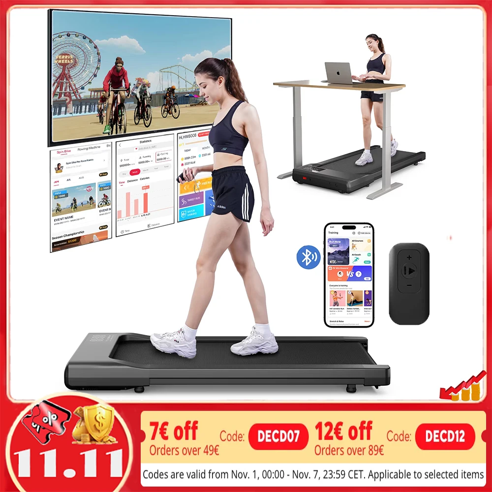 Tapis roulant de marche plat, moteur 2,5hp, vitesse 1-6 km/h, antidérapant, Absorption des chocs, Portable, pour Machine d'exercice à domicile et au bureau