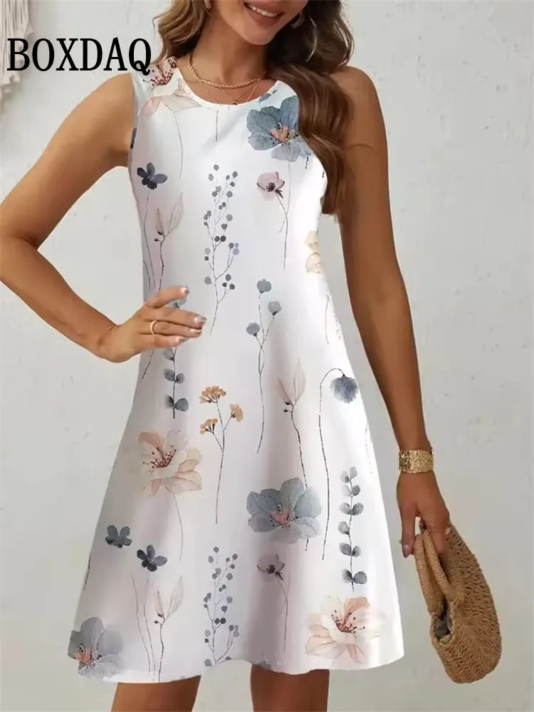 بوهو طباعة فستان سيدة الموضة س الرقبة أكمام فساتين فضفاضة للنساء عادية عطلة الشاطئ فستان الشمس فام الصيف سترة