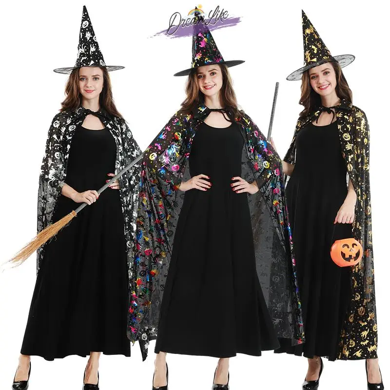 Nouveau loween femmes adulte Cape Costume adulte sorcière vêtements Cosplay t-acétate fibre 00% scène Costume National Dr