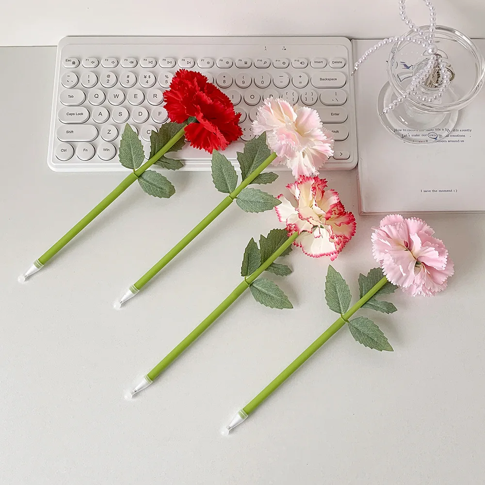 

4Pcs Artificial Flower Flower Ballpoint Pen Carnation Rose Writing Smoothly Neutral Gel Pens Blue Ink Decoration Signature Pen