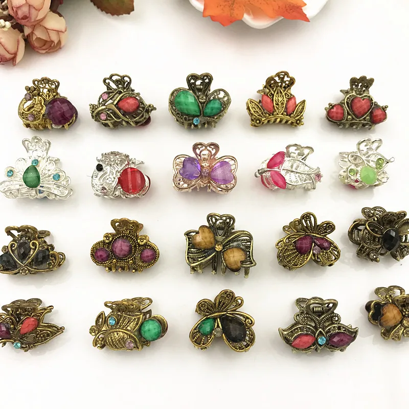 Lot de 10 pinces à cheveux rétro pour femmes, en résine, mini papillons, accessoires de coiffure, outils et bijoux pour un cadeau de mariage ou une couronne._voghion.com
